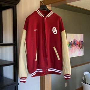 OU Sooners NIKE varsity coat/leather slvs/NWOT